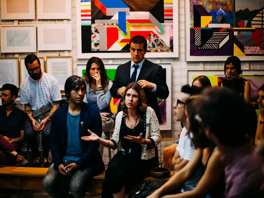 Professionals talking at a networking event
